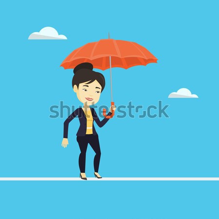Сток-фото: деловой · человек · туго · натянутый · канат · рискованный · ходьбе · зонтик