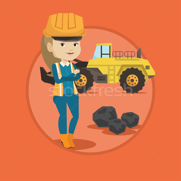 Miner with a big excavator on background. Stock photo © RAStudio