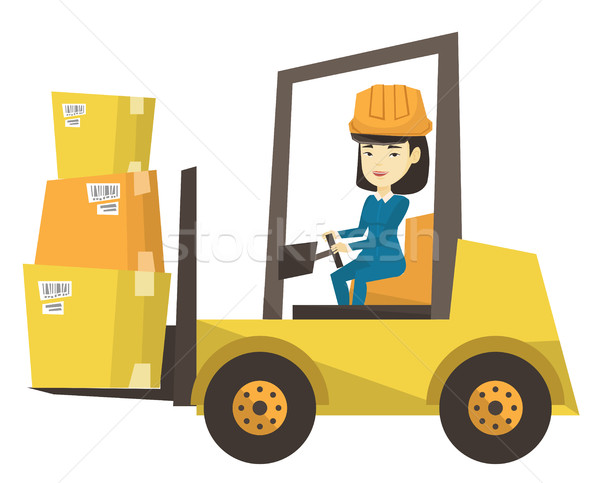 Stockfoto: Magazijn · werknemer · bewegende · laden · heftruck · vrachtwagen
