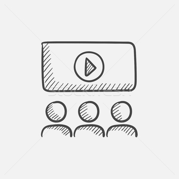 Viewers watching motion picture at movie theatre sketch icon. Stock photo © RAStudio