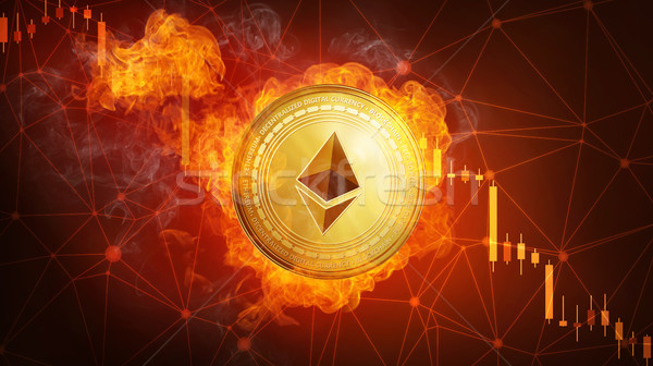 Golden Ethereum coin falling in fire flame. Stock photo © RAStudio