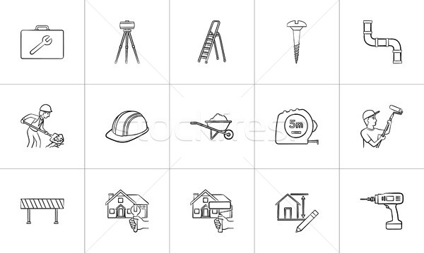 Construction hand drawn sketch icon set. Stock photo © RAStudio