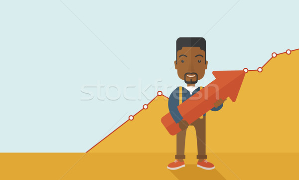 Happy black guy holding arrow up sign. Stock photo © RAStudio