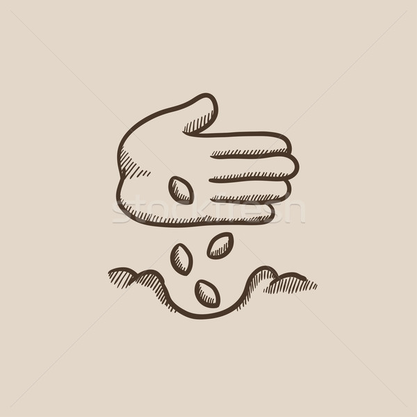 Mão sementes terreno esboço ícone Foto stock © RAStudio