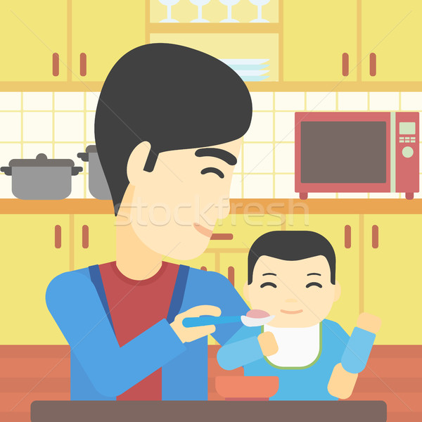 Father feeding baby vector illustration. Stock photo © RAStudio