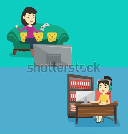 Woman with three D printer vector illustration. Stock photo © RAStudio