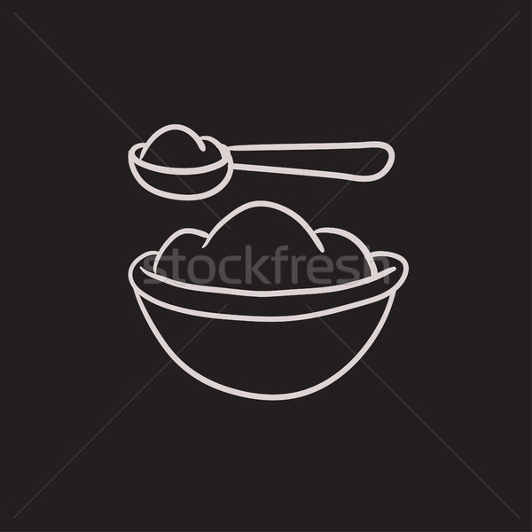 Baby spoon and bowl full of meal sketch icon. Stock photo © RAStudio
