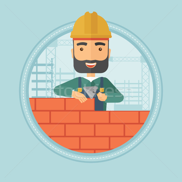 Bricklayer building brick wall vector illustration Stock photo © RAStudio