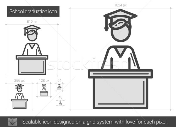 Stockfoto: School · afstuderen · lijn · icon · vector · geïsoleerd