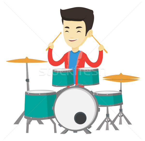 Man playing on drum kit vector illustration. Stock photo © RAStudio