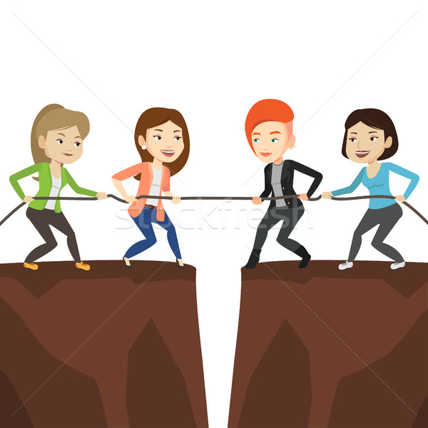 Two groups of business people pulling rope. Stock photo © RAStudio