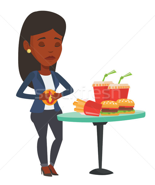 Mujer sufrimiento acidez dolor de estómago de comida rápida vector Foto stock © RAStudio