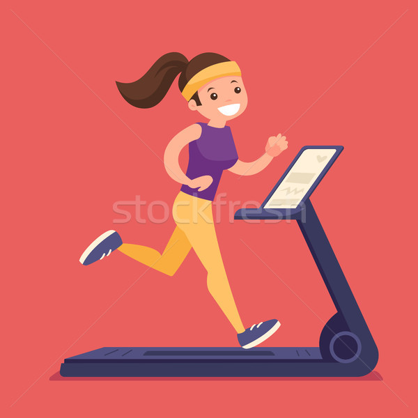 Young caucasian white woman running on treadmill. Stock photo © RAStudio