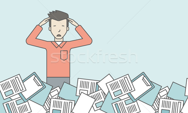Werk overbelasten asian man papieren teleurstelling Stockfoto © RAStudio