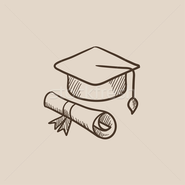Graduation cap with paper scroll sketch icon. Stock photo © RAStudio