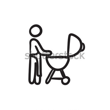 Homme barbecue ligne icône bouilloire Photo stock © RAStudio