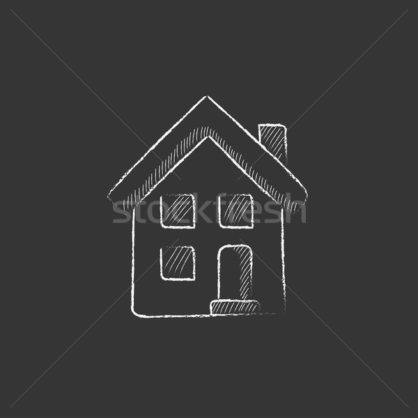 Two storey detached house. Drawn in chalk icon. Stock photo © RAStudio