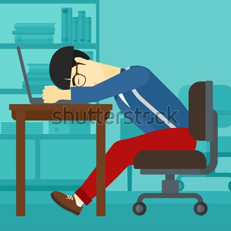 Man Sleeping On Table Vector Illustration C Rastudio 7088349