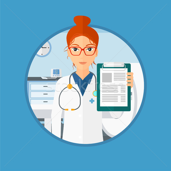 Stock photo: Doctor with clipboard and MRI machine.
