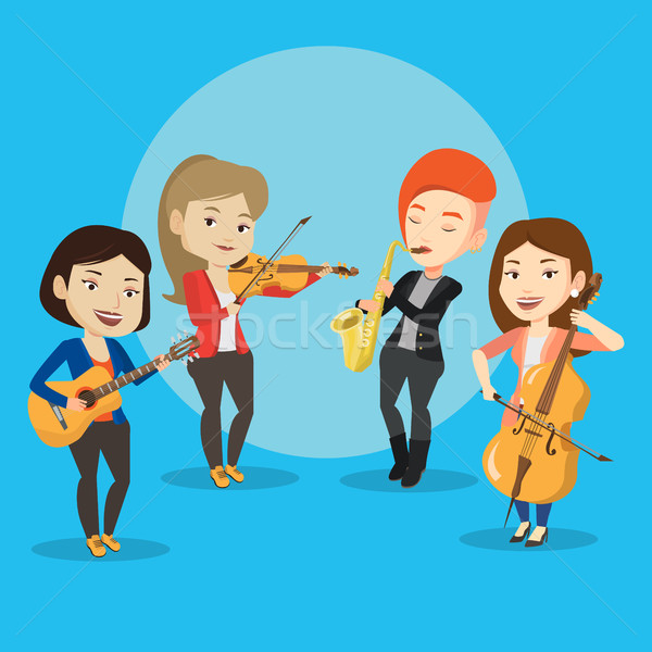Band of musicians playing on musical instruments. Stock photo © RAStudio