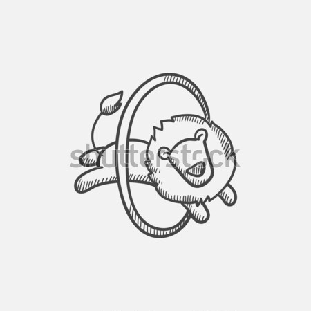 Lion sautant anneau croquis icône vecteur [[stock_photo]] © RAStudio
