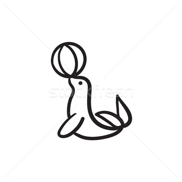 Trained fur seal playing with ball sketch icon. Stock photo © RAStudio