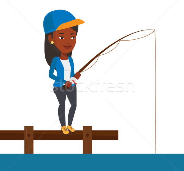 Woman fishing on jetty vector illustration. Stock photo © RAStudio