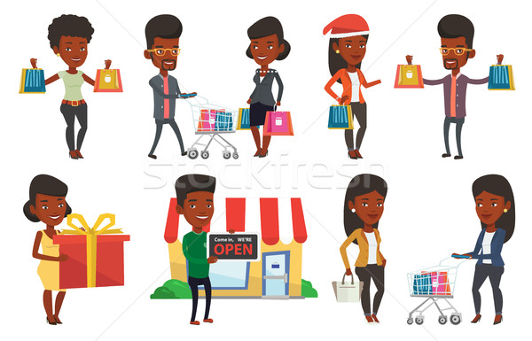 Stock photo: Vector set of shopping people characters.