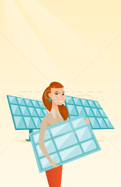 Woman holding solar panel vector illustration. Stock photo © RAStudio