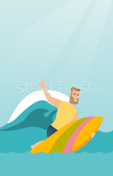 Young caucasian surfer in action on a surfboard. Stock photo © RAStudio
