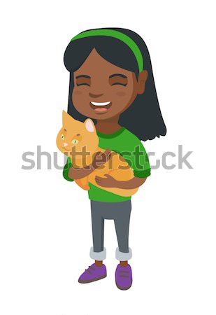 African-american happy girl holding a dog. Stock photo © RAStudio