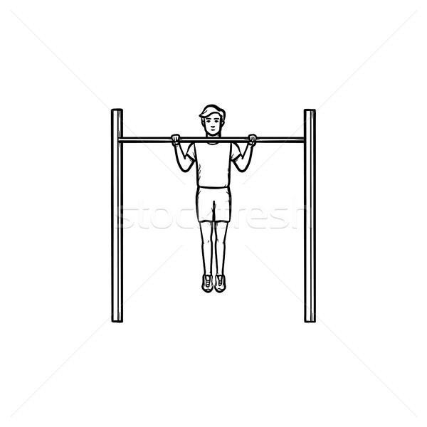 Man doing pull-ups hand drawn outline doodle icon. Stock photo © RAStudio