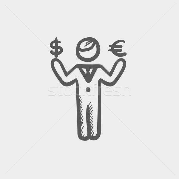 Businessman holding Euro and US dollar sketch icon Stock photo © RAStudio