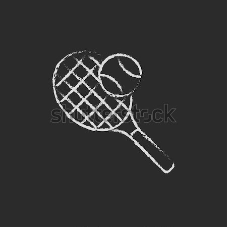 Teniszütő labda ikon rajzolt kréta kézzel rajzolt Stock fotó © RAStudio