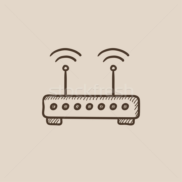 Draadloze router schets icon web mobiele Stockfoto © RAStudio