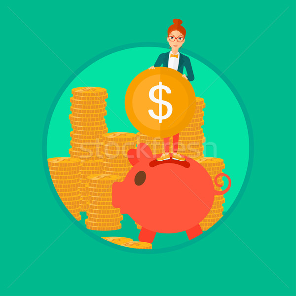 Woman putting coin in piggy bank. Stock photo © RAStudio