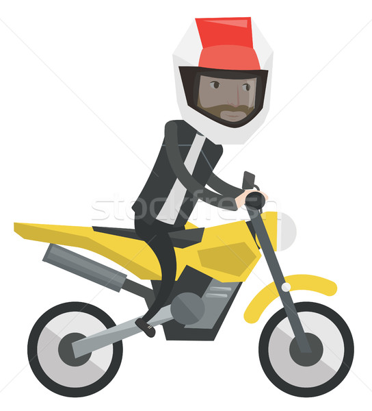 Om calarie motocicletă tânăr cască conducere Imagine de stoc © RAStudio