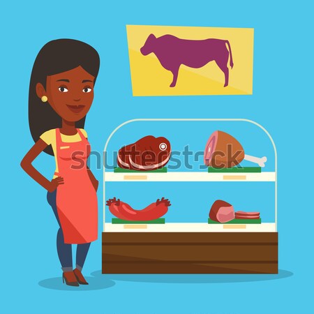 屠夫 提供 新鮮 肉類 顯示 商業照片 © RAStudio