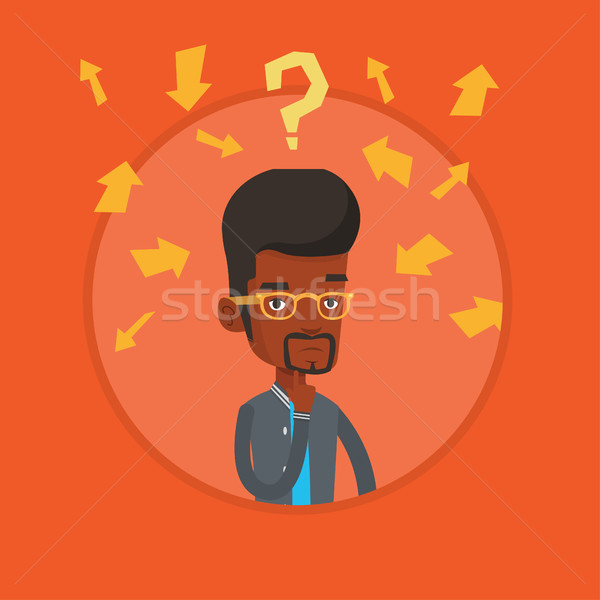 Stock photo: Young businessman thinking vector illustration.