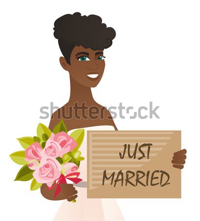 Bride holding a plate with text just married. Stock photo © RAStudio