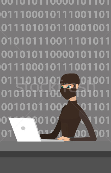 黑客 使用筆記本電腦 信息 計算機 面膜 工作的 商業照片 © RAStudio
