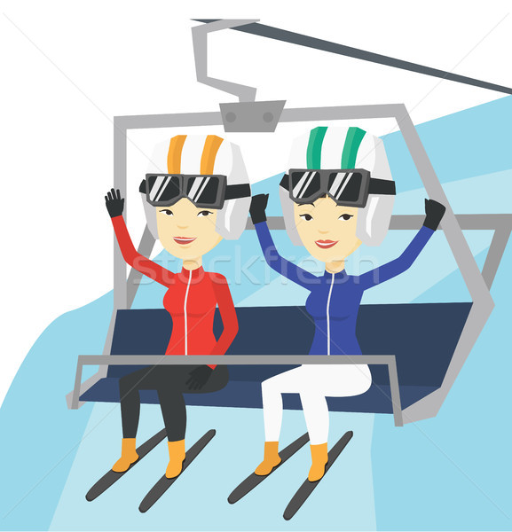 Dwa szczęśliwy narciarskie resort młodych asian Zdjęcia stock © RAStudio