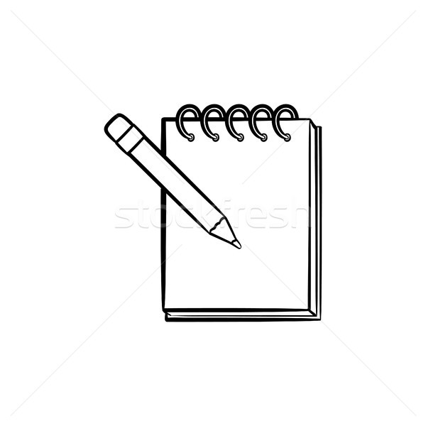 Pencil and notepad with binders hand drawn icon. Stock photo © RAStudio