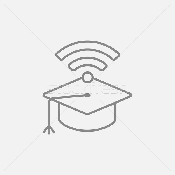 Graduation cap with wi-fi sign line icon. Stock photo © RAStudio