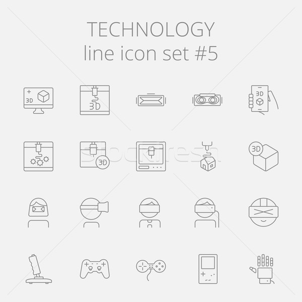 Stock fotó: Technológia · ikon · gyűjtemény · vektor · sötétszürke · ikon · izolált