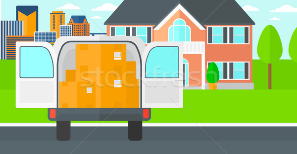 Camión de reparto puerta abierta cartón cajas casa vector Foto stock © RAStudio