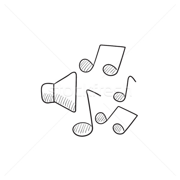 Loudspeakers with music notes sketch icon. Stock photo © RAStudio