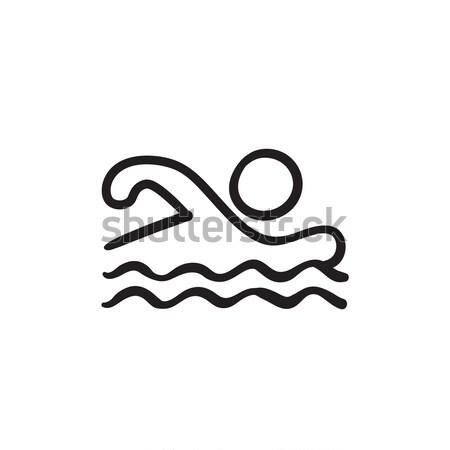 Сток-фото: пловец · эскиз · икона · вектора · изолированный · рисованной