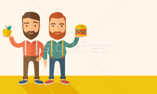 Two businessmen comparing apple to hamburger. Stock photo © RAStudio