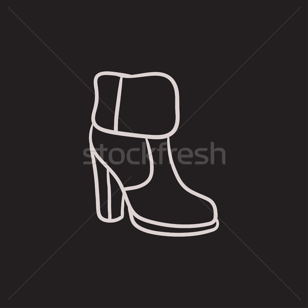 High-heeled ankle boot with fur sketch icon. Stock photo © RAStudio
